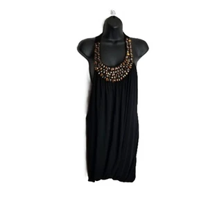 Scarlet Skye Y2K Beaded Halter Bubble Dress Size M Black Modal Vintage 2000s - Picture 1 of 9