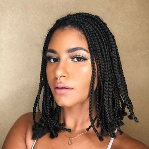 Women Braided Wigs Box Braids Wigs Short Bob Wigs Synthetic Hair None Lace - Picture 1 of 11