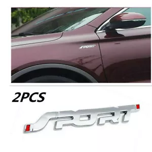 2PCS Car Metal 3D Silver SPORT Logo Emblem Badge Sticker Trunk Bumper Decal USA - Picture 1 of 9