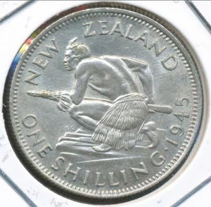 Nueva Zelanda 1945 Un chelín 1/- Jorge VI (plata) - extra fino - Imagen 1 de 3