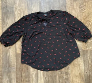Torrid Größe 1 Damen Bluse Viskose schwarz rot Schleifen - Bild 1 von 6