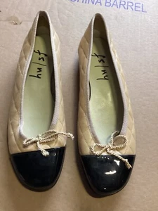 FS/NY Women's Round Toe Bow Quilted Slip-On Ballet Flat Shoes Beige Size 5.5 - Picture 1 of 7