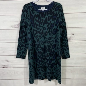 Carmen Marc Valvo Sweater Dress Leopard Print Womens Size M Green. - Picture 1 of 13