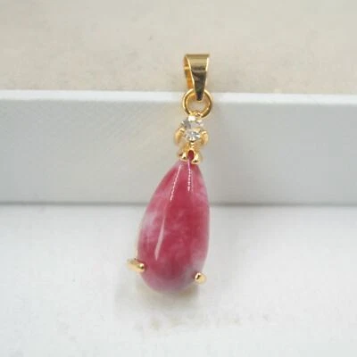 Collar Colgante Genuino Verde Rojo Jade Circonita Cúbica Gota Lágrima 18KGP Foto 1 de 4