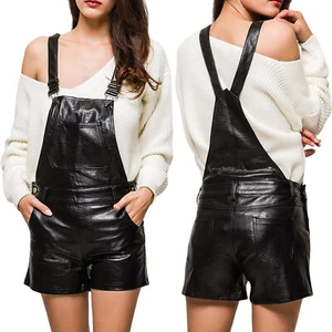 Damen Hot Pants Latzhose Hotpants Shorts Capri Kurze Hose Latzshorts Kunstleder - Bild 1 von 8