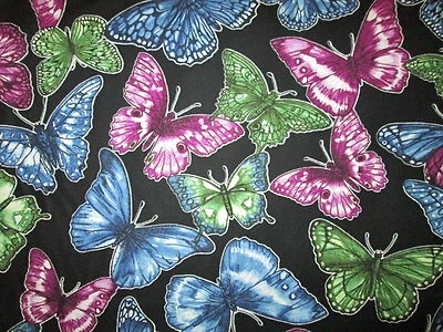 Butterfly Colorful Monarch Butterflies Garden Black Cotton Fabric FQ  - Image 1 of 4