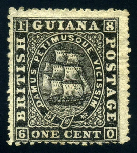 British Guiana. 1875. 1c. Black. SC# 58. SG# 106. Medium Paper. Perf 15. MNG - Picture 1 of 2