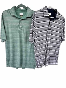 TWO Greg Norman Play Dry Men's Short Sleeve Polo Golf Shirt (L) Striped - Picture 1 of 14