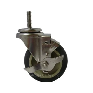 Rueda de vástago de acero inoxidable 4DXSSPPSB 4", freno, banda de rodadura de poliuretano, tapa de 300 libras - Imagen 1 de 1