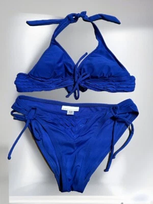 Conjunto de bikini halter Robin Piccone 2 piezas talla superior S parte inferior M azul real pliegues usado en excelente estado Foto 1 de 4