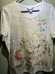 Christopher & Banks Damen-T-Shirt Rundhals Hundeliebhaber Grafik mit Glitzer Größe XL - Bild 1 von 10