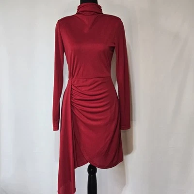 Aqua Bloomingdale's Red Ruched Tie Long Sleeve Cocktail Party Dress Small NWT - Image 1 of 4