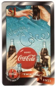 Coca-Cola '96 $1. Hands With Bottles (1953) Coke Card #44 of 48 Phone Card - Picture 1 of 1