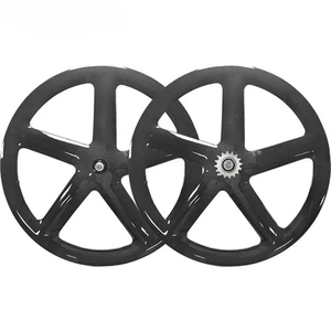 Set ruote in carbonio 5 razze strada/pista/ingranaggio fisso pista cricchetto mozzo bici - Foto 1 di 24