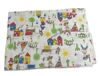 Vtg Cowboy Seersucker Plisse Fabric Cotton Blend Teepee 33.5”x44 READ SEE PHOTOS - Image 1 of 4