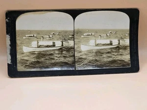 U.S. MILITARY SHIPS 1906 Naval Review Oyster Bay, New York Stereoscope Card USA - Foto 1 di 6