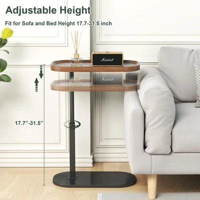 C Shaped Side Table Adjustable Height, 360°Swivel C Shaped End Table, Couch Side - Image 1 of 4