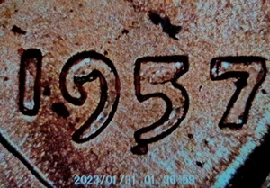 1957 P AU Lincoln Wheat Cent Penny 1C Filled 9 5 Clogged Die Chip Obverse Error - Picture 1 of 7