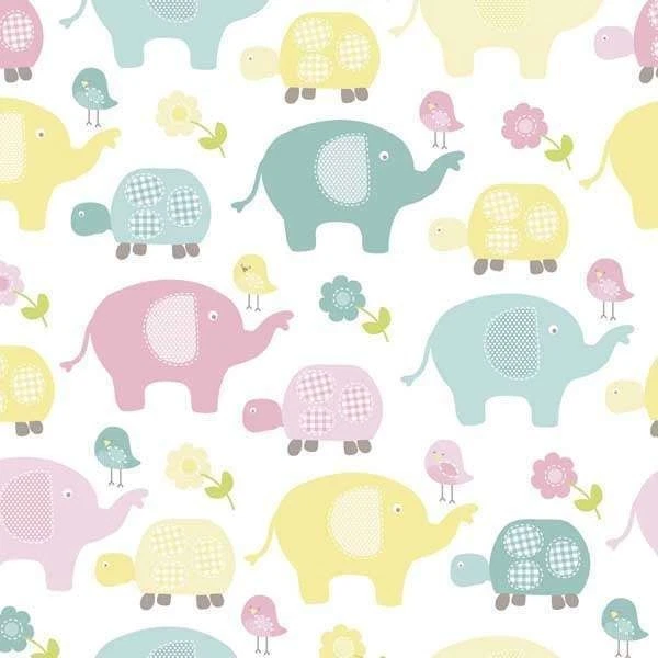 BTY Sweet Meadow Elephant Turtle Bird Flower Cotton Fabric By The Yard 46248 - Image 1 of 1