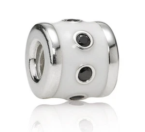 Authentic Pandora White Enamel Promise Charm with Black Cz Charm Bead S925 ALE - Picture 1 of 4