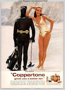 Coppertone Suntan Lotion Beach Diver Gold Swimsuit Vintage 1968 Advertisement - Picture 1 of 5
