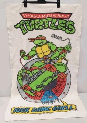 Vintage Teenage Mutant Ninja Turtles Michaelangelo "Kick Some Shell" Towel 1989 - Image 1 of 4