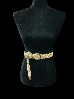 Vintage Ribco USA Braided Jute Rope Belt 38” Gold Silver Metallic Boho Western - Image 1 of 4