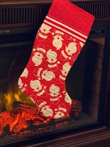 Christmas Stocking-Santa Faces on Red, Red & White Polka Dot Cuff - Picture 1 of 1