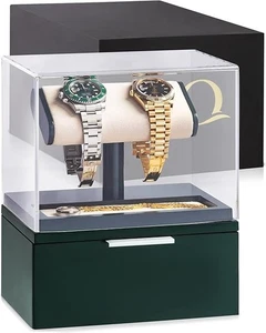 QWATCH Soporte Reloj Vitrina Acrílico 2 o 4 Relojes con Bandeja Verde Marfil *NUEVO* - Imagen 1 de 6