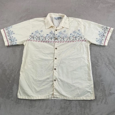 Vintage Ocean Pacific OP Shirt Men 2XL Cream Floral Hawaiian Loop Collar SS - Image 1 of 4