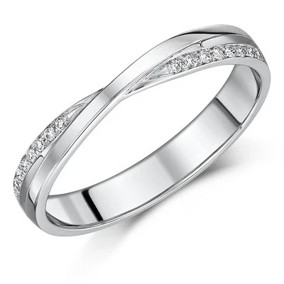 2.5mm 9ct White Gold Diamond Crossover Wedding Ring UK Hallmarked 375 Sizes K-S - Image 1 of 4