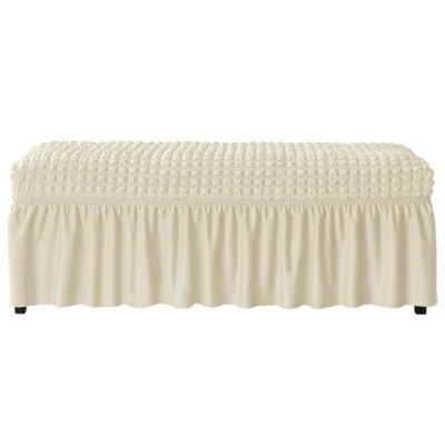 Ruffled Seersucker Stretch Bench Cover Spandex Ottoman Footstool Skirt Cover - Image 1 of 4