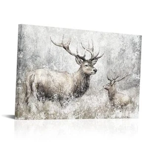 Deer Canvas Wall Art Vintage Elk Painting Prints Rustic Farmhouse 24L" x 36W" - Picture 1 of 7