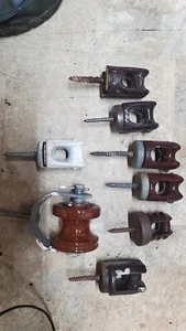 Brown Porcelain Insulator Lot Of 8 - Picture 1 of 7