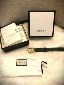Gucci Leather Marmont Belt w/ Double G Buckle (Black w/ gold hardware) - Picture 1 of 3