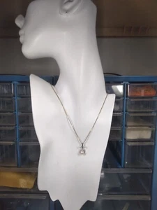 Estate 14K White Gold Pearl and Diamond Pendant - Picture 1 of 6