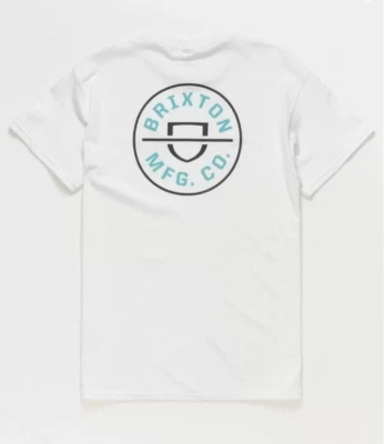 NUEVA Camiseta Para Hombres Brixton "Crest II" Manga Corta Talla Pequeña Blanca Nueva con Etiquetas Foto 1 de 4