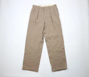 Vtg 70s Ralph Lauren Mens 32x31 Distressed Wool Pleated Wide Leg Chino Pants USA - Picture 1 of 16
