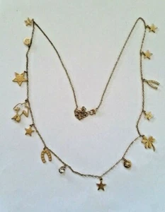 PB2783C UNIQUE GOLD TONE METAL CHARM DIAMANTE CHAIN NECKLACE - Picture 1 of 1