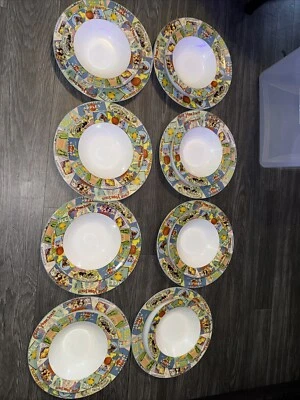 Etiquetas vintage de gres Sakura Oneida 8 platos de cena 10 3/4", 8 cuencos de sopa Foto 1 de 4