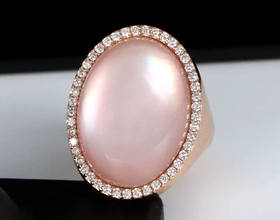 Anillo de cóctel Roberto Coin oro 18K cuarzo rosa madreperla pavé diamantes 6,5 Foto 1 de 4