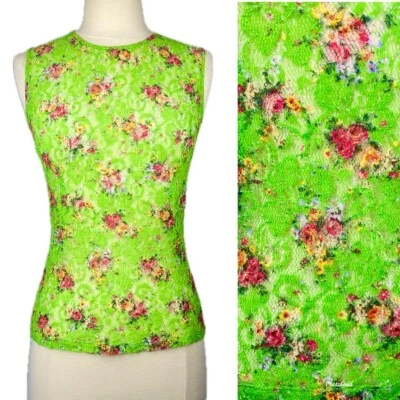 Vtg D&G Dolce & Gabbana Y2K green floral lace fishnet crochet top tank sz S/M - Image 1 of 4