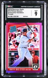 2018 Donruss Panini Optic Rated Rookie PRIZM 35 Rafael Devers RC Purple CGC 9 - Picture 1 of 10