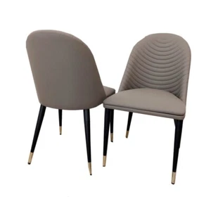 SET of 4 Deluxe Alba Leather Dining Chair Khaki Metal Legs Kitchen - Picture 1 of 5