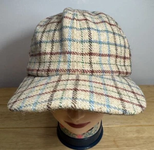 Boden Tartan 100% Wool Nova Check Cap 5 Panel Hat Adjustable Lined Vintage Beige - Picture 1 of 15