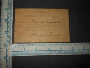 1894 Pass for Ladies Escort Seldon Connor Adjunct General Camp Cleaves Maine - Picture 1 of 1