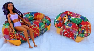 Barbie bambola retrò Y2K tessuto mobili divano imbottito + sedia RARA VINTAGE Toymax - Foto 1 di 12
