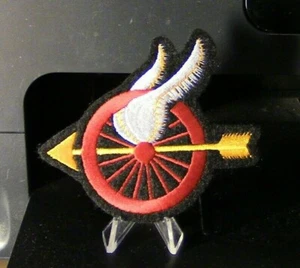 Motorcycle Memorabilia: Red Wheel/Yellow Arrow & White Wings Patch (Arrow Left) - Picture 1 of 1
