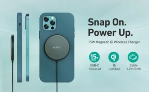 Wireless Magnetic Phone Charger - AUKEY Qi iPhone - Samsung Fast Charge Android - Picture 1 of 11
