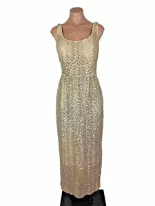 Abito vintage anni 60 70 paillettes ORO Hollywood glam schiena aperta sera festa Gatsby S/M - Foto 1 di 12